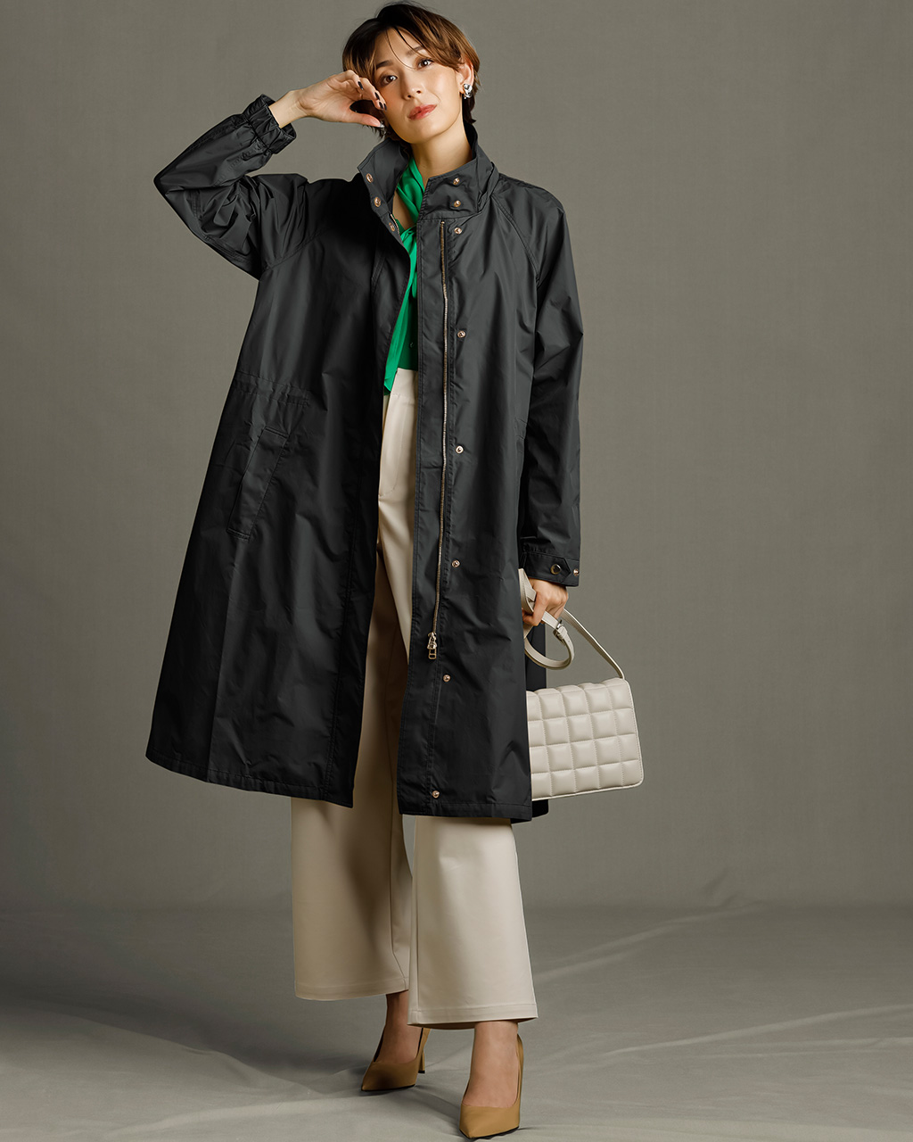 シャンブレーツイル・Aラインコート