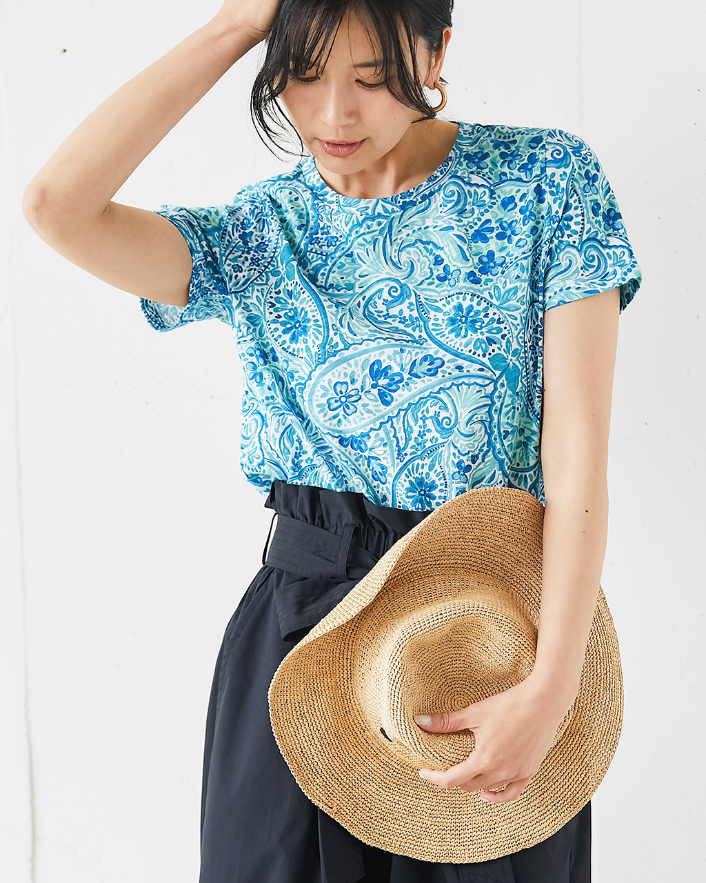 綿スラブ・総柄プリントTシャツ 詳細画像