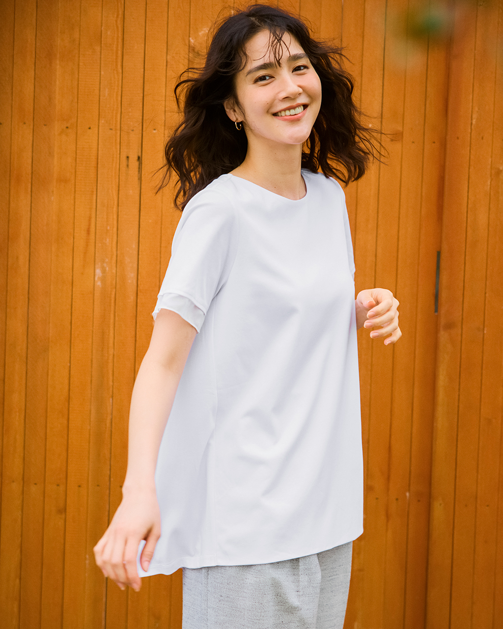 シアー二重袖長め丈／スーピマ・ドゥクラッセTシャツ 詳細画像