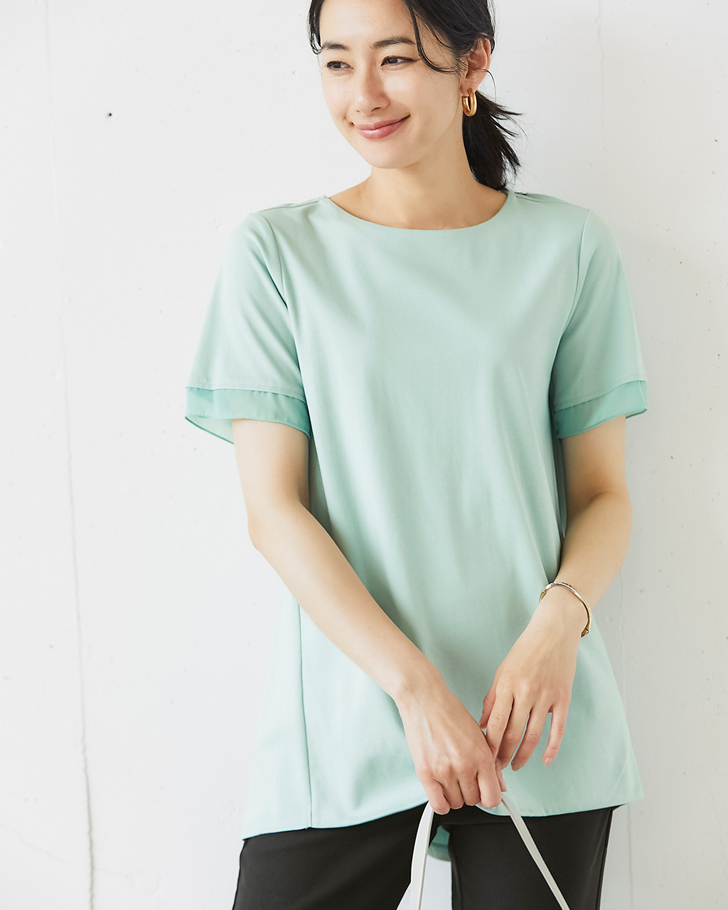 シアー二重袖長め丈／スーピマ・ドゥクラッセTシャツ 詳細画像 グリーングレー 2