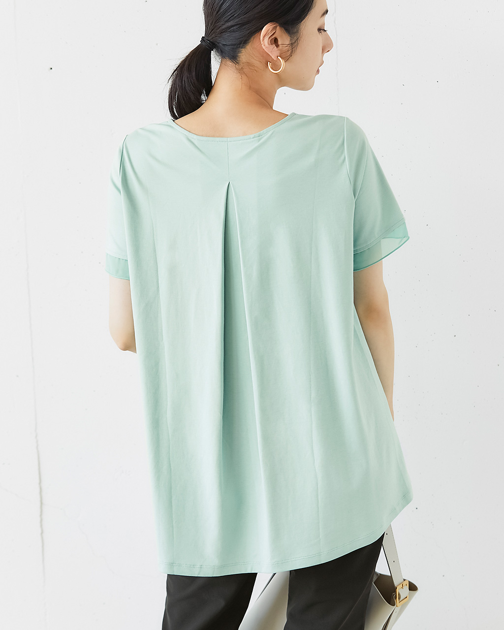 シアー二重袖長め丈／スーピマ・ドゥクラッセTシャツ 詳細画像 グリーングレー 3
